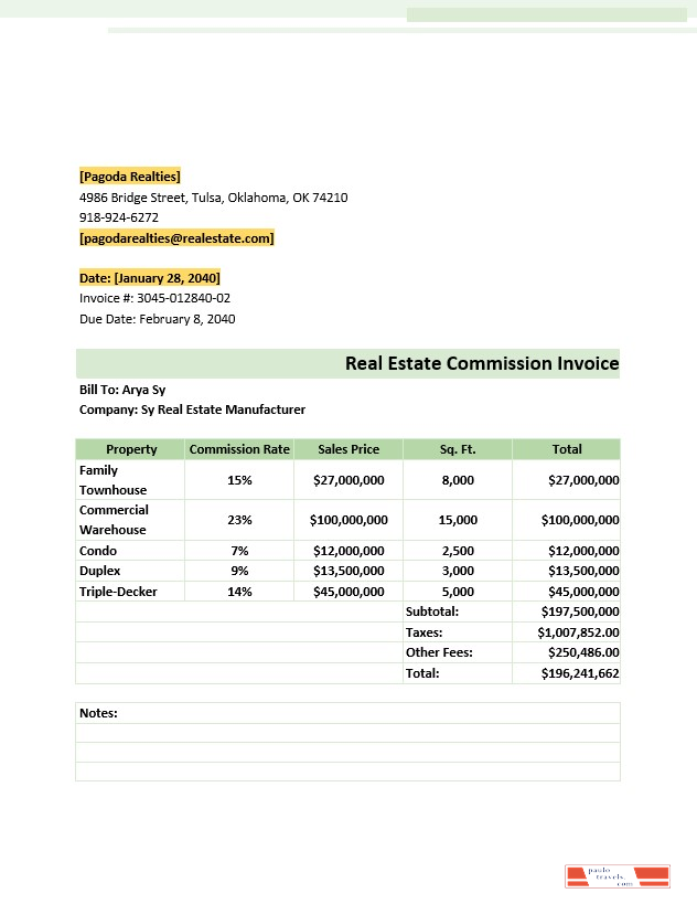 Real Estate Commission Invoice Template PSD template